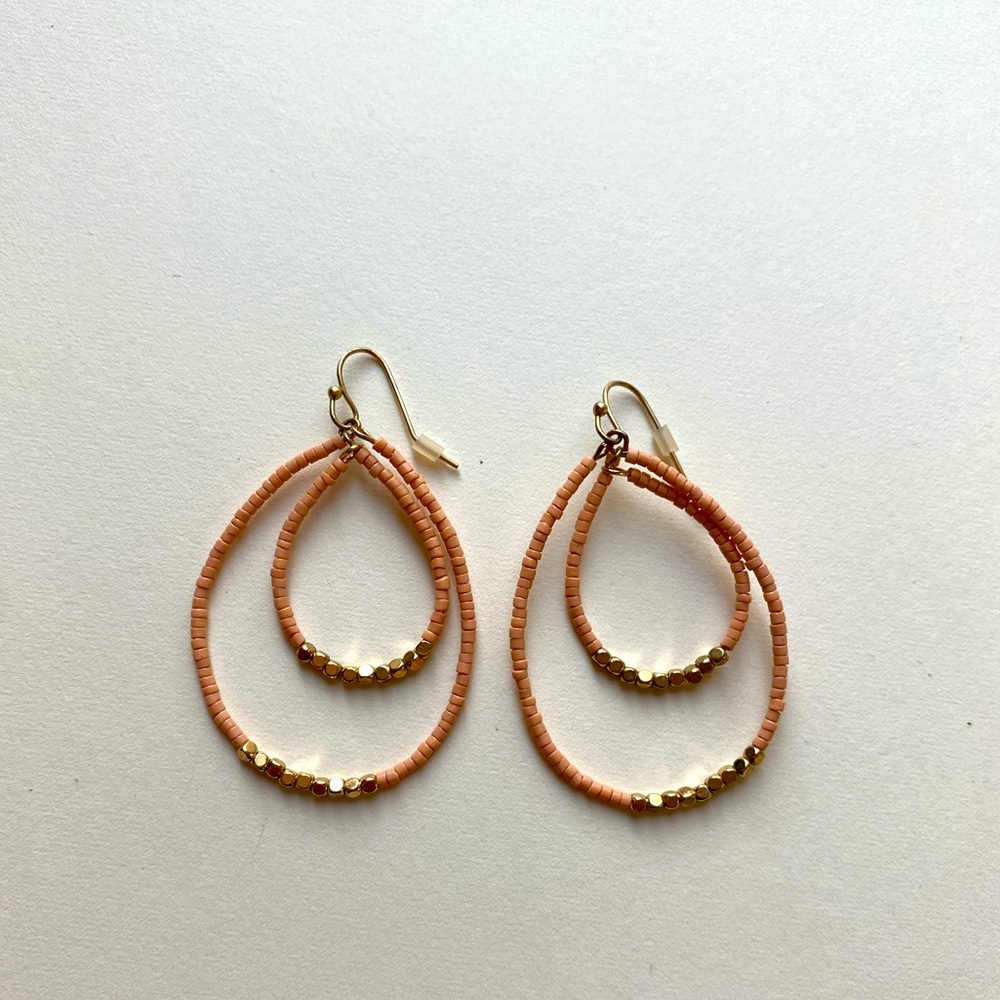 Pink and Gold beaded dangle Earrings